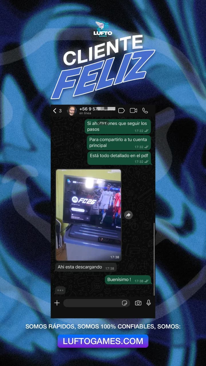 Captura de WhatsApp de un cliente de Luftogames confirmando su compra