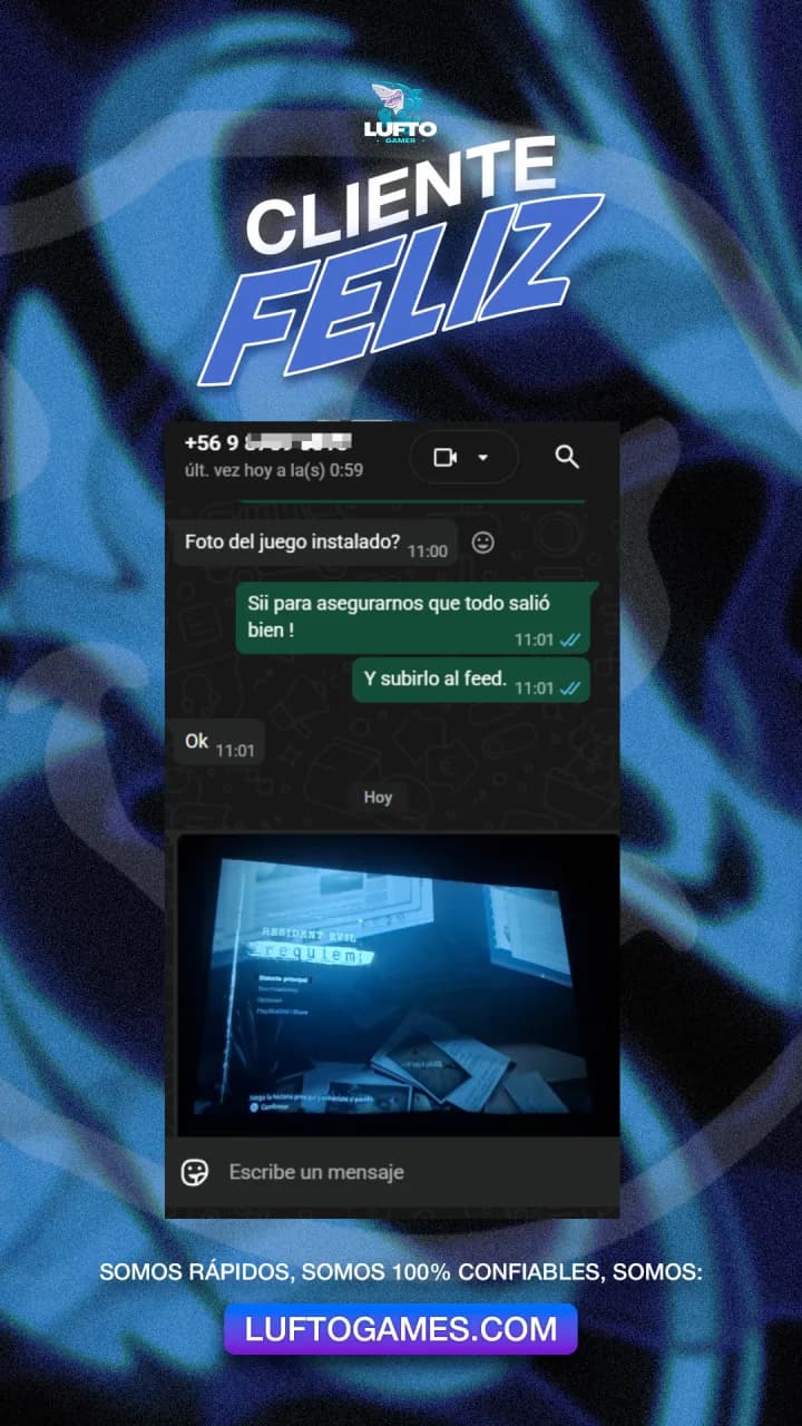 Captura de WhatsApp de un cliente de Luftogames confirmando su compra